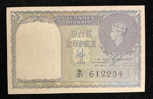 1940 India 1 Rupee Note-King George VI-Black Serials-P-25a-Choice (CRISP), G-4