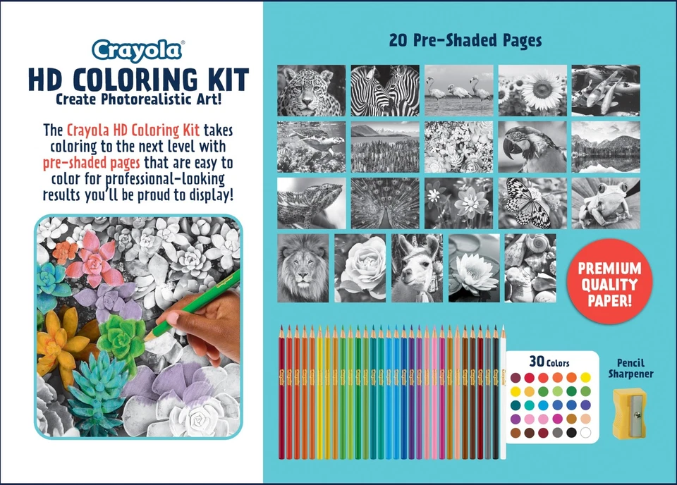 Crayola HD Coloring Kit for Adults & Teens, 30 Colored Pencils, 20 Premium Pages - Image 4 of 4