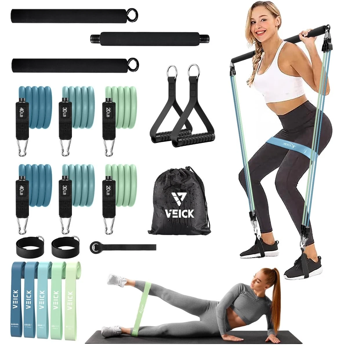 Pilates Bar Kit with Resistance Bands, Elastic Workout Bands for Men and , Se...
