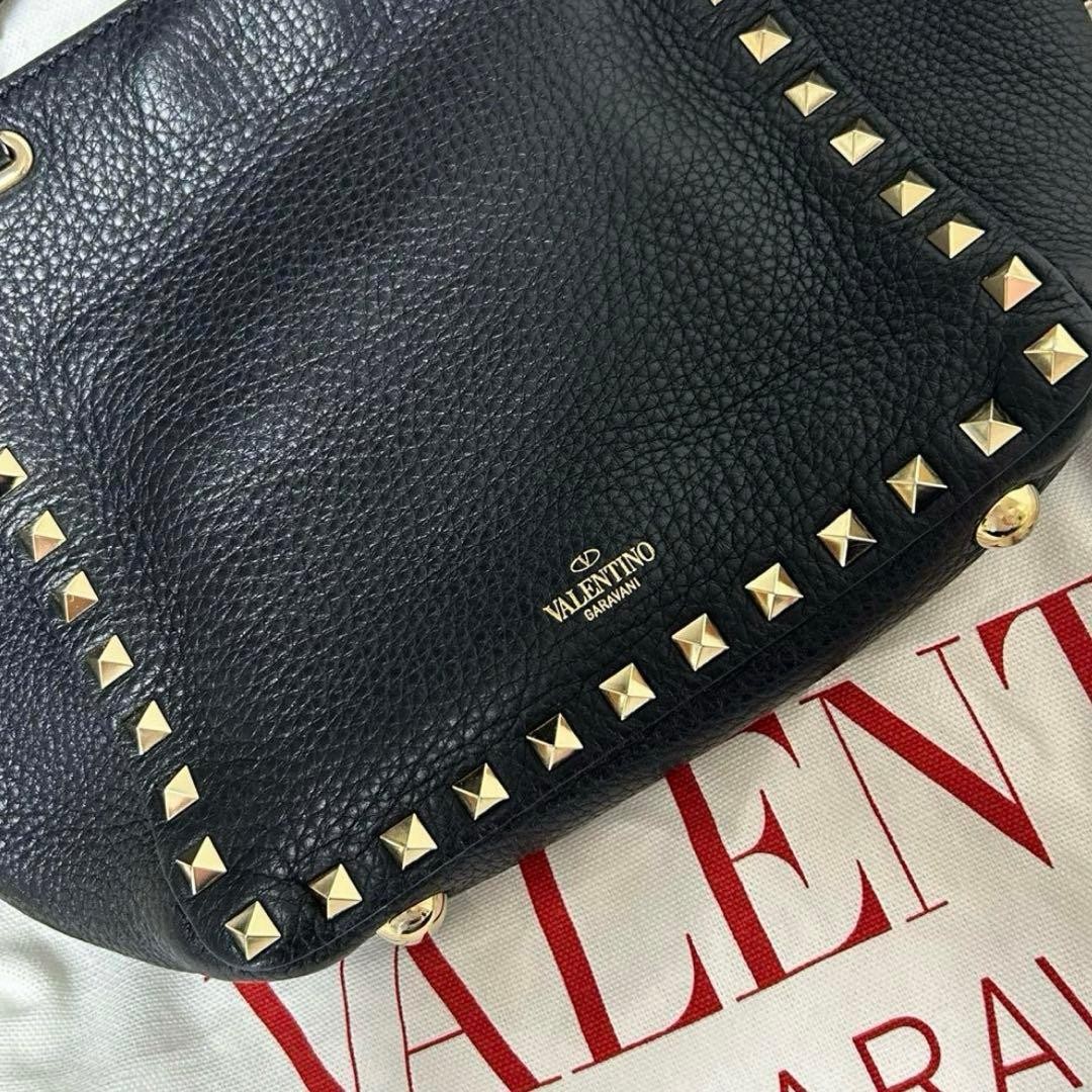 VALENTINO Women Rockstud 2Way Shoulder Hand bag Calfskin Leather Black Gold thumbnail 20