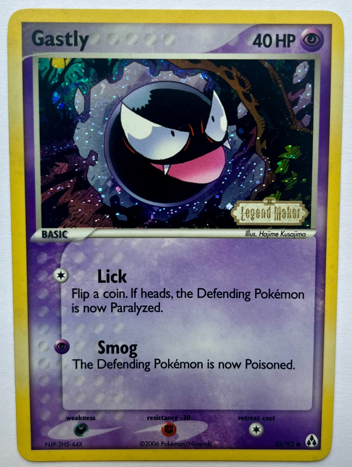 Pokemon TCG Gastly NEAR MINT 52/92 Legend Maker Reverse Holo Stamped 2006 NM