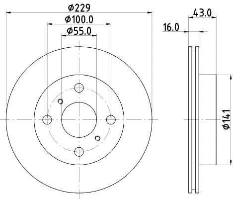 Conjunto de disco de freio dianteiro Hella 50262 para TOYOTA STARLET FABRICANTE DE EQUIPAMENTO ORIGINAL - Imagem 4 de 4