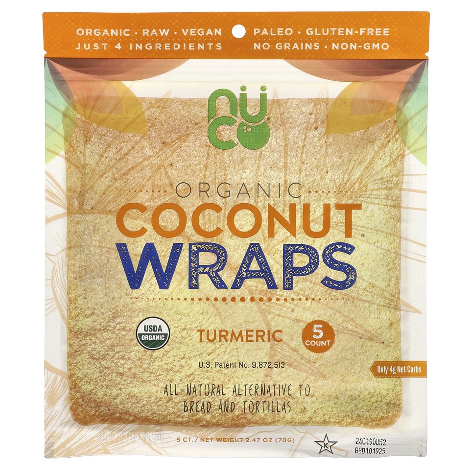 Organic Coconut Wraps, Turmeric, 5 Count, 2.47 oz (70 g)