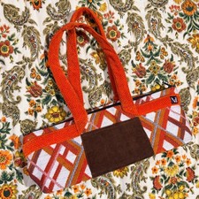 Vintage Woven Tapestry Geometric Shoulder Bag Orange Brown Corduroy Made in USA