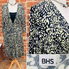 BHS Size 20 Black & Lime Green Dress Spring Holiday Wedding Stretchy S10