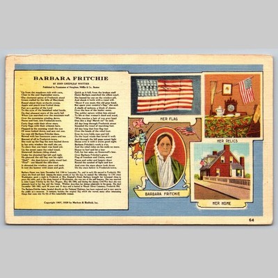 Postcard of Barbara Fritchie, Her Flag, Relics, and Home in Frederick, MD