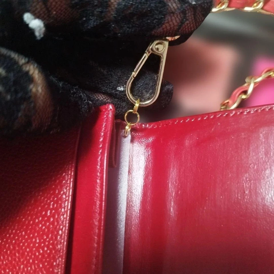 CHANEL Red Caviar Wallet on Chain Gold Pearl Strap Crossbody Purse Used Japan - Image 4 of 4