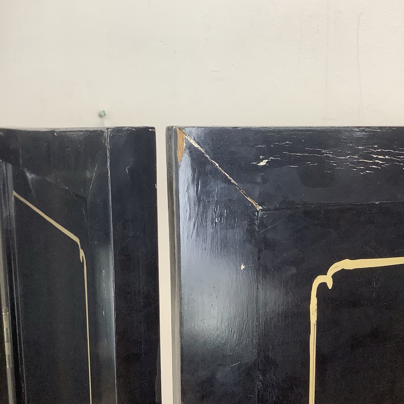 Vintage Black Lacquer Chinoiserie Folding Screen