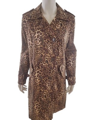 DUNNES STORES Damen Mantel Gr. 44 Schwarz Baumwolle Langer Ärmel Leopardenmuster