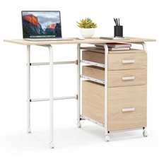 Folding Computer Laptop Desk Wheeled With 3 Drawers Home Office Furniture New