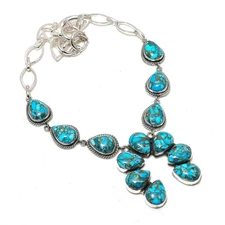 Copper Blue Turquoise Gemstone Handmade 925 Sterling Silver Necklace Jewelry