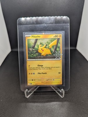 Pikachu 025/165 Stamped Holiday Promo 2025 Cosmo Holo (FART swirl) 3 swirls(NM)