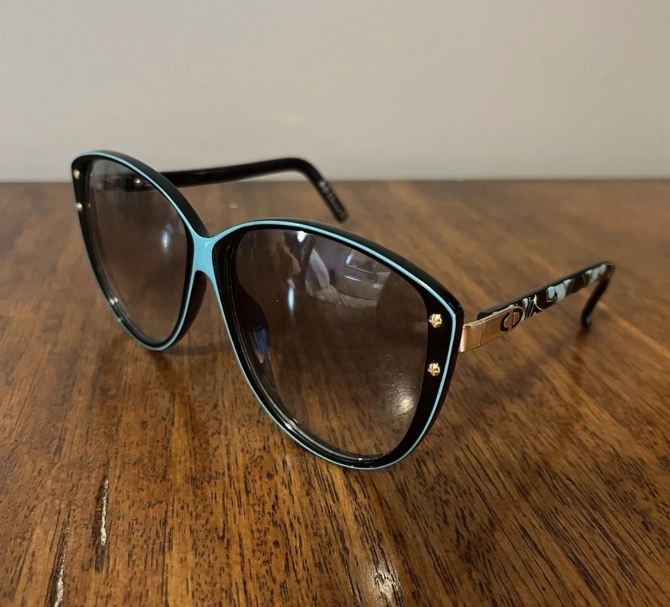 Vintage Christian Dior 2277 90 Oversized Black and Blue Sunglasses 1980 - Image 2 of 4
