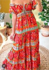 FARM RIO Women's Floralinda Puff Sleeve Floral Maxi Dress Size L