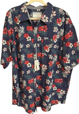 Free Planet Men's Hawaiian Floral Tropical Button-Up Short Sleeve Shirt 3X NEW