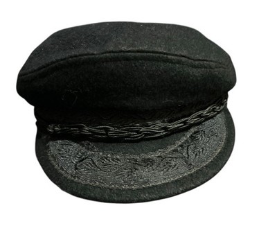 Vintage Aegean Greek Fisherman's Cap Embroidered Brim Authentic Black Size 56/7