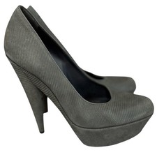 Yves Saint Laurent YSL Grey Suede Lizard Textured Platform Stiletto Pump Sz 37.5