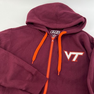 E5 Virginia Tech Hokies Mens Small Maroon Full Zip Hoodie Orange Trim VT Logo