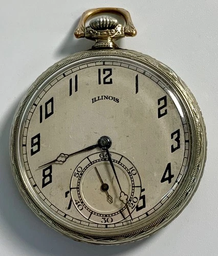 Antique Illinois 1925 Grade 405 12s 17j Open Face Pocket Watch 14k Gold Filled