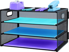 3 Tier Desk Organiser with Handle, Pull-Out Mesh File Organizer for Letter Tray