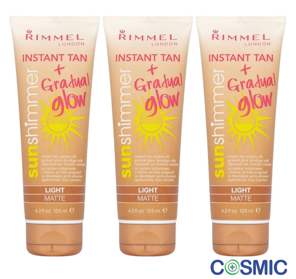 3 X Rimmel Sun Shimmer Instant Tan & Gradual Glow Light matte 125ml