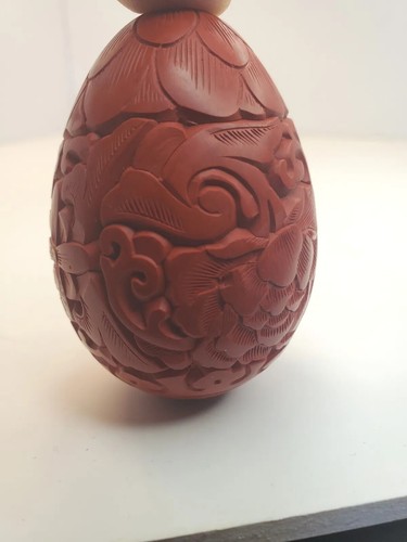 VINTAGE Hand-Carved Chinese RED Cinnabar Egg 2.5” - Picture 6 of 7