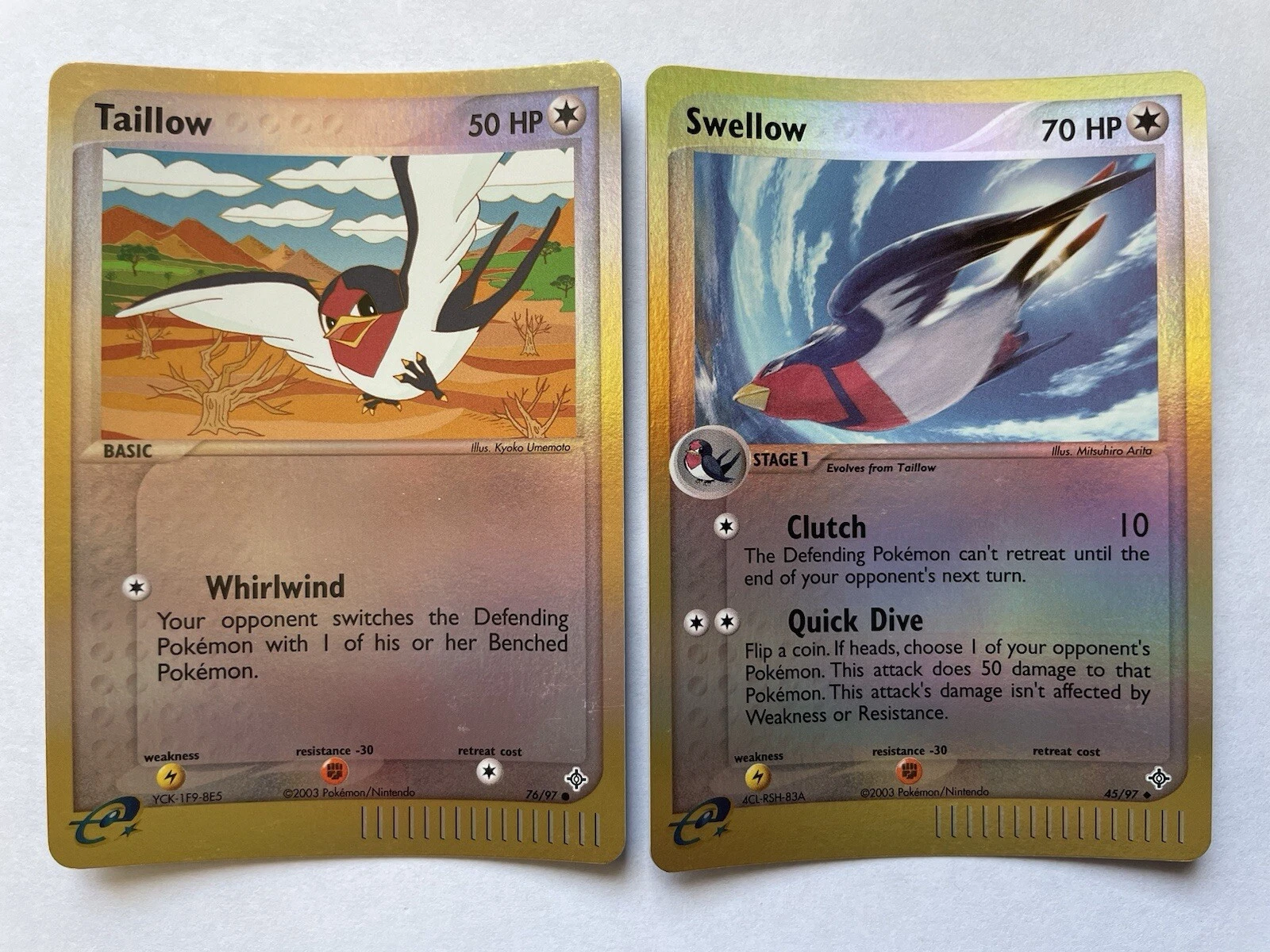 Tailow 76/97 & Swellow 45/97 NM Reverse Holo Ex Dragon 2003 Pokemon TCG