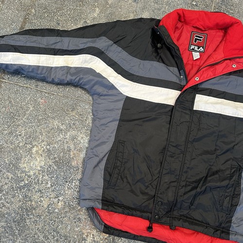 Vintage Fila Puffer Jacket Full Zip Tech Outdoor Winter Coat Red Black - Picture 7 of 18