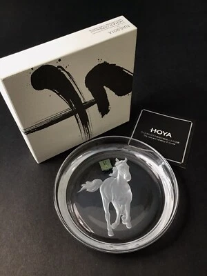 Contemporary Hoya Crystal Horse Wine Bottle Coaster-Brand new