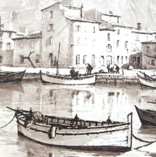 PORT de SAINT CHAMAS 1940 Joanny DREVET Eau-Forte sur papier Rives BFK