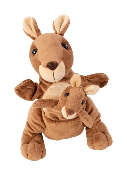 MARIONETTA handpuppet MAMMA CANGURO CON CUCCIOLO morbido BELEDUC gioco KANGA & J