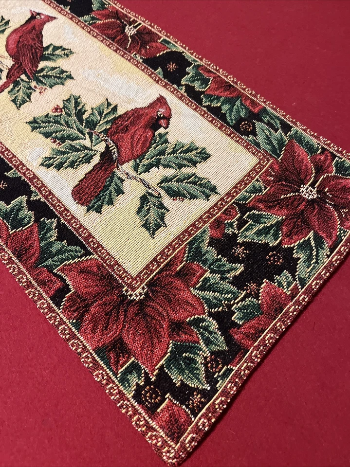 "Corredor de mesa Cardinal pájaro y acebo flores rosas 70"" X 12,75"" Navidad"  Foto 2 de 4