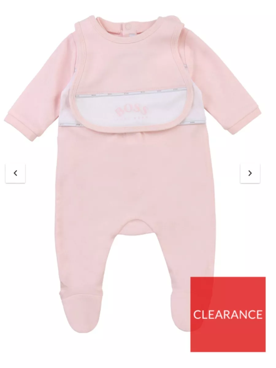 HUGO BOSS Baby Girl Sleepsuit Bib Set Pale Pink gift Set Box 12 Months RRP 85