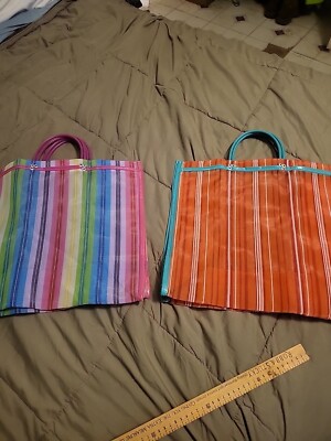 2 Shopping Market Mexican Bag, Large Reusable Tote 14x14x6 Inch Bolsa de Mercado