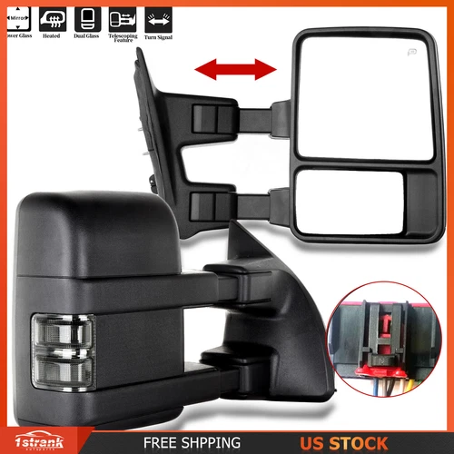 Pair Tow Mirrors for 08-16 Ford F250 F350 Super Duty Power Heated Smoke Signal