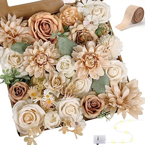 Artificial Flowers Rose Silk Flower Combo Foam Roses Bulk Decor Set Nude Color - Picture 5 of 7