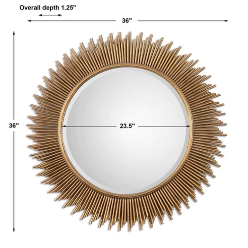 Uttermost Marlo Round Contemporary Iron and MDF Wood Mirror in Gold - Picture 4 of 4