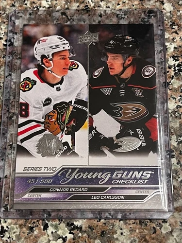 2023-24 Upper Deck "Young Guns" Checklist # 500 Connor Bedard &amp; Leo Carlson RC!
