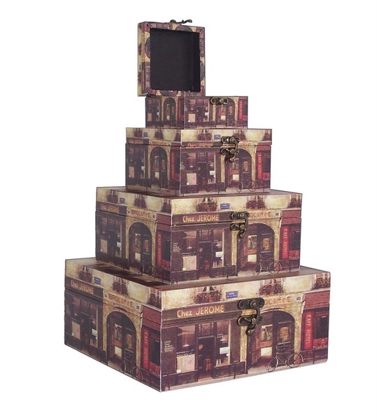 469 Massivholz Box 4Er Set Mit Leinenoptik Schatzkiste Holzkiste Holzbox-image