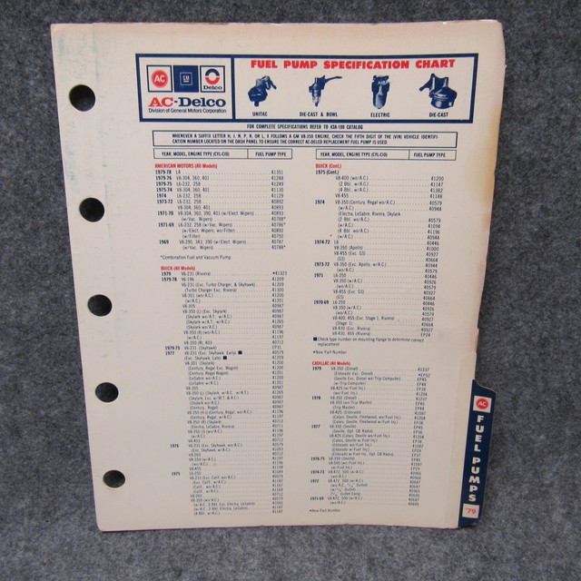 1979 ACDelco 4 Page Fuel Pumps Specification Chart Guide No. CH43 eBay