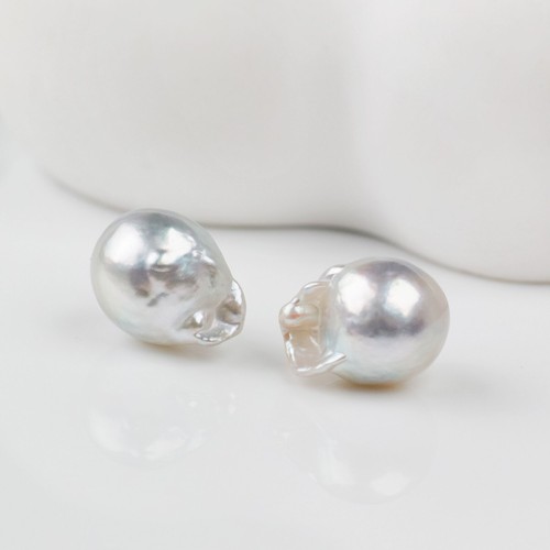 Silver 9.5-9.6mm Baroque Japanese Akoya Pearl Loose Pearl Undrilled,14.0 Carat - Picture 2 of 6