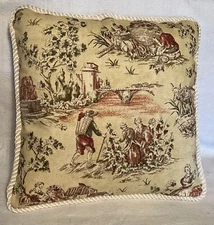 French Country Cottage Pillow Farmhouse Garnet Yellow Ivory Toile