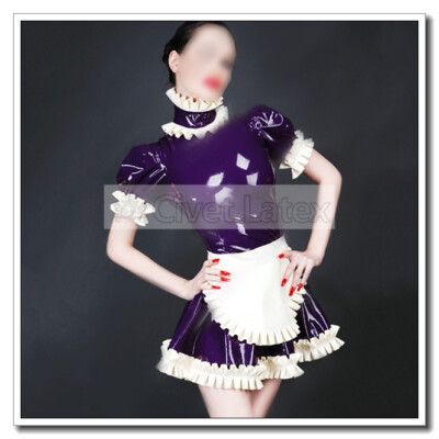 Latex Maid Dresses with Apon White Ruffles Back Zipper Customized 0.4mm D7