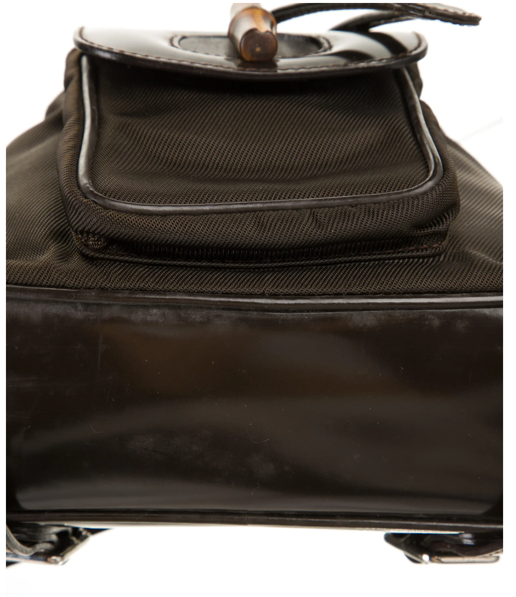 Authentic Gucci Brown Nylon Mini Bamboo Patent Leather  display picture 1