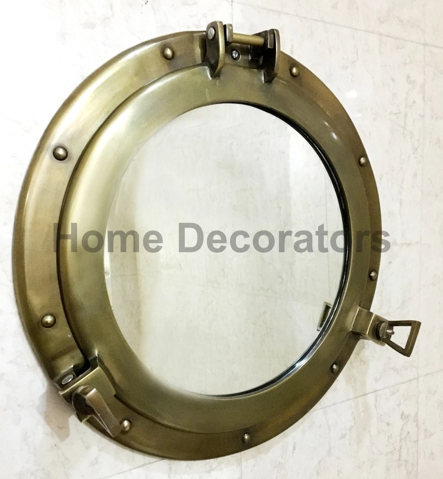 17" Wall Hanging Mirror Porthole Round Antique Frame Home Decor Wall Mirror  - Image 4 of 4