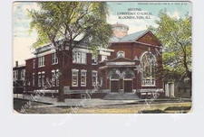 PPC Postcard IL Illinois Bloomington Second Christian Church Exterior Street Vie