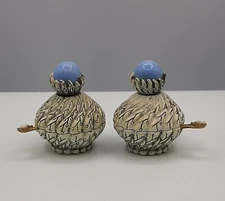 Vtg Pair of Individual Covered Salt Cellars and Spoons Florenza Made in Italy