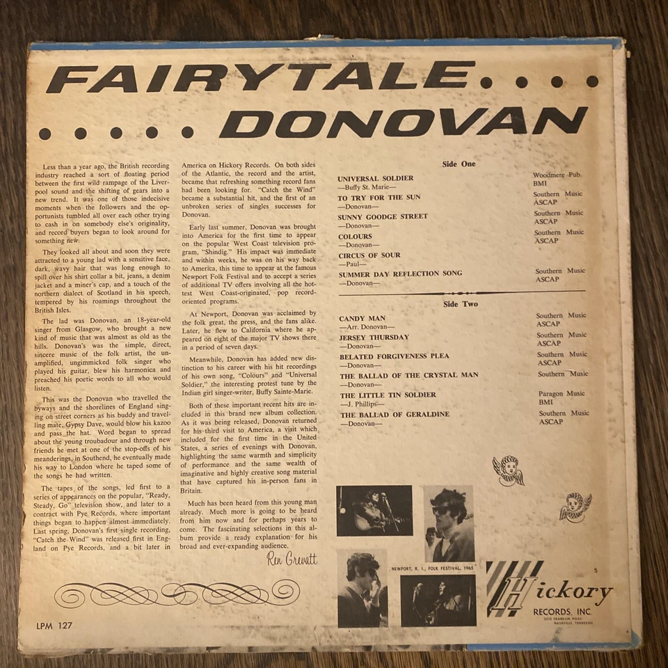 Donovan Fairy Tale Vinyl LP Orig Hickory Record G++ - Image 2 of 4