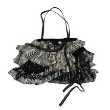Jamin Puech Vintage Black Beige Check Ruffle Tulle & Beaded Layered Hand Bag
