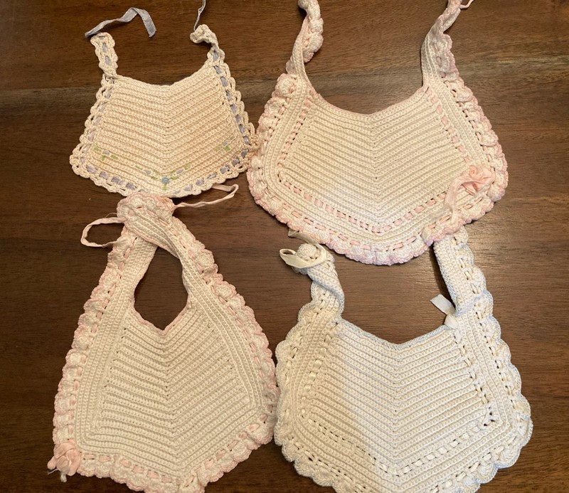 Lot Of 4 Vintage Handmade Crocheted Infants Bibs 1940’s - 50’s